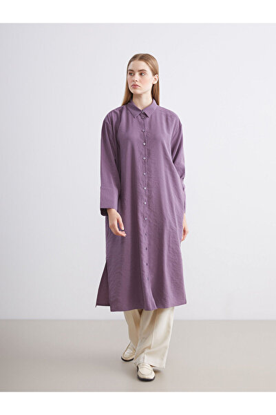 LC Waikiki قميص نسائي طويل من مزيج مودال مقاس كبير باللون الأرجواني