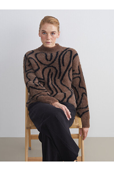 LC Waikiki Γυναικείο βελούδινο πλεκτό τούνικ με μοτίβο LCW Modest Crew Neck