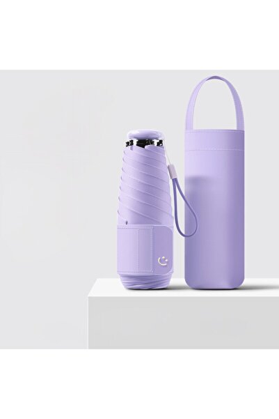 LEBLOU Umbrella mini foldable with case, portable 220 g, ergonomic handle with cord, double fiberglass fram