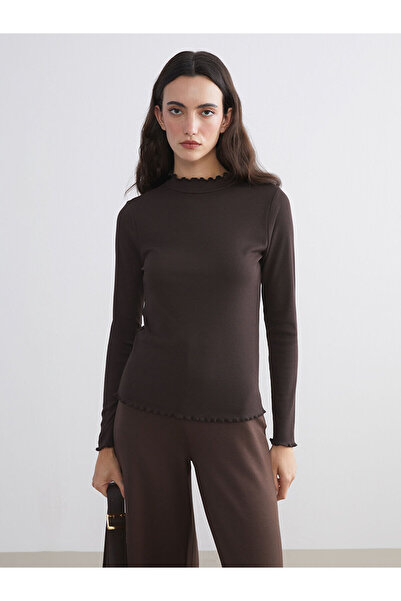 LC Waikiki Γυναικείο κορμάκι Plus New Season Ruffle ψηλός λαιμός