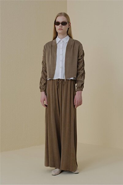 Nihan Premium Kol Detaylı Cupra Ceket Açık Kahve