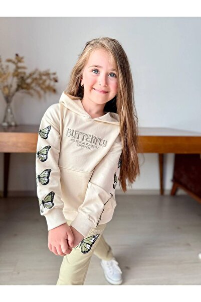 Esprix Kids طقم سويت شيرت للفتيات بقلنسوة مطبوع عليه فراشة