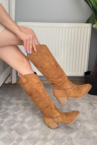 Preshley Women's Jasire Tan Suede Embroidered Western Cowboy Cowgirl Boots