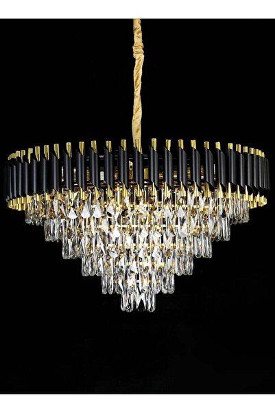 Hammer Modern Black and Gold Chandelier, Diameter 80 cm, E14