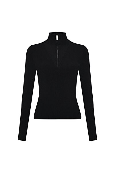 Beauty Omelette Siyah Balıkçı Yaka Fermuarlı Kazak