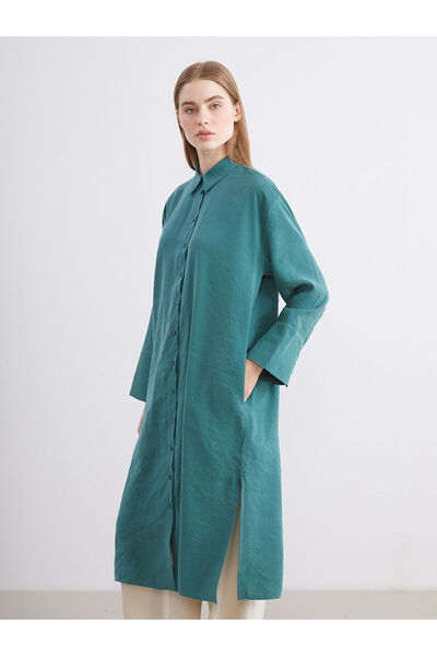 LC Waikiki Nevavm Lcw Modest Green Oversize Modal Blended Women's Shirt Tunic...