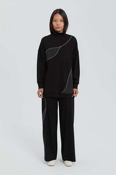 Nihan Örme Garnili Pantolon Tunik Takım Siyah