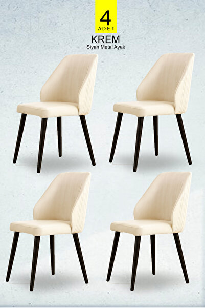 Renlife Sandalye 4 Adet Mutfak/Salon Sandalyesi Baby Face Kumaş Metal Siyah A...
