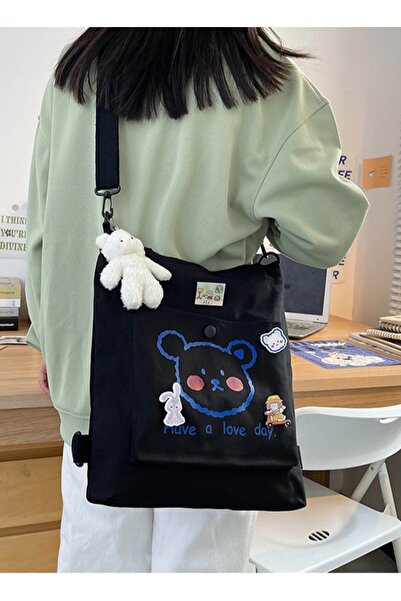 HALAMODO حقيبة ظهر قماشية مطبوعة جميلة بسعة كبيرة للطلاب، تتميز بقلادة كرتونية