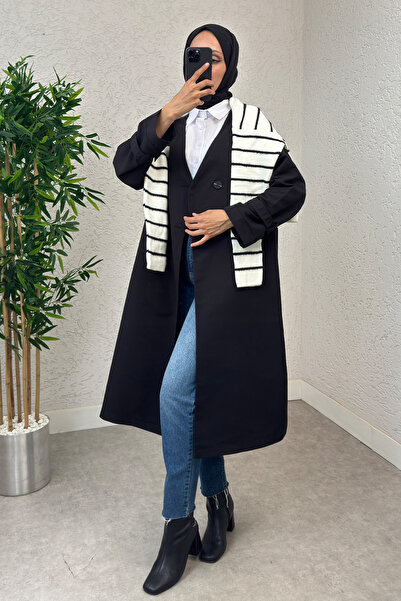 Salih Çelebi Тренчкот с V-образно деколте 0011 - ЧЕРЕН