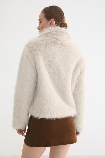 LEVURE Kadın Agraf Kapamalı Astarlı Kürk TAŞ