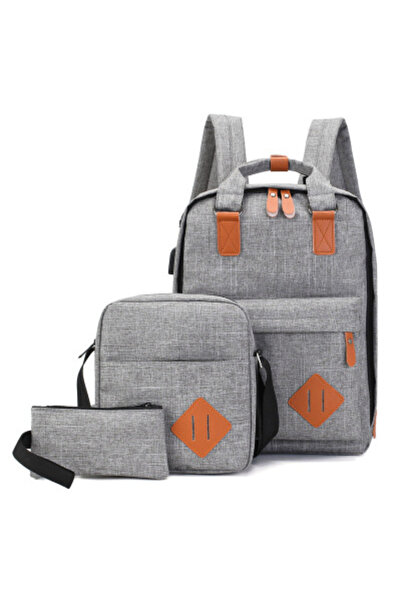 HALAMODO حقيبة ظهر رمادية كاجوال مكونة من 3 قطع