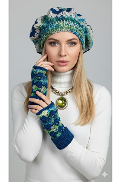 drt tasarım Mavi Yeşil Artisan Ressam Bere ve eldiveni