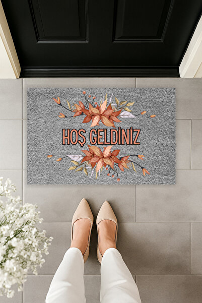 Dormot سجادة ترحيبية أمامية للباب بتصميم زهور رمادية مطبوعة رقميًا حديثة مقاس...