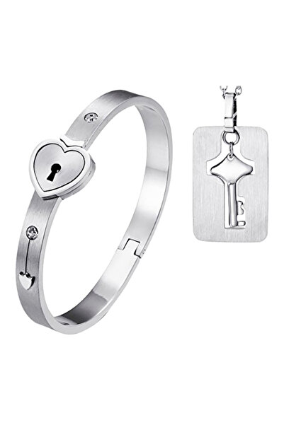 HALAMODO Love Heart Lock Bracelet Set