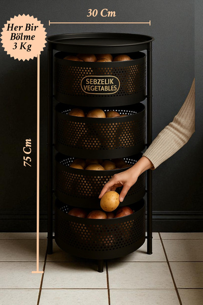 İnterlife 4 Bölmeli Patates ve Soğan Sepeti Patateslik Soğanlık Sebzelik Pasl...