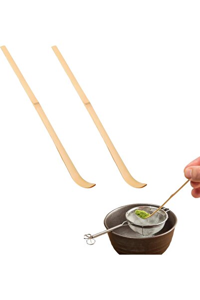 fulina 2 Pcs Brown Bamboo Matcha Scoop, Japanese Chashaku, for Tea Ceremony 18cm, Coffee, Tea and Espresso