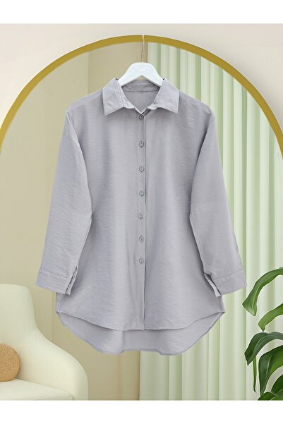 Modamorfo Long Buttoned Back Poplin Shirt - Light Gray