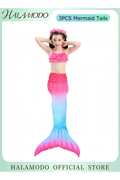 HALAMODO 3PCS Girl's Mermaid Tails Princess Dress Up Mermaid Tails Great Gift for Girls 3-12 Year Old