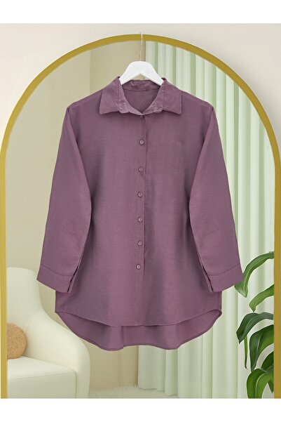 Modamorfo Long Buttoned Back Poplin Shirt - Cherry