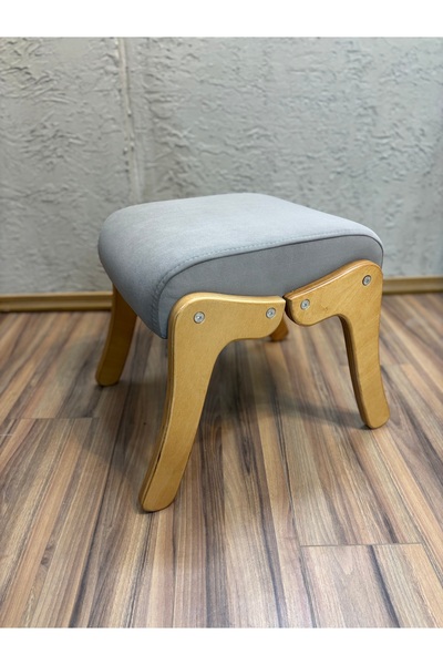 Asedia KONTES PUF KÜL GRİ AHŞAP PUF AYAK UZATMA MAKYAJ PUFU