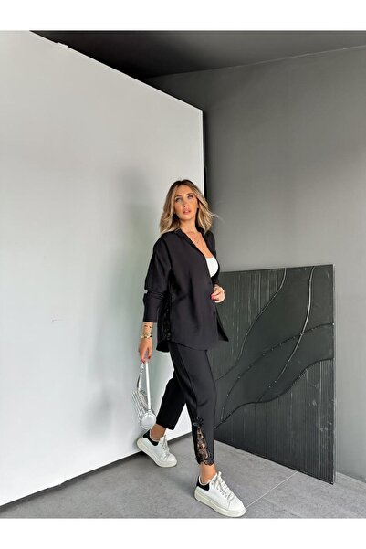 Zerrincan Giyim Siyah Dantelli Gömlek Pantolon Takım