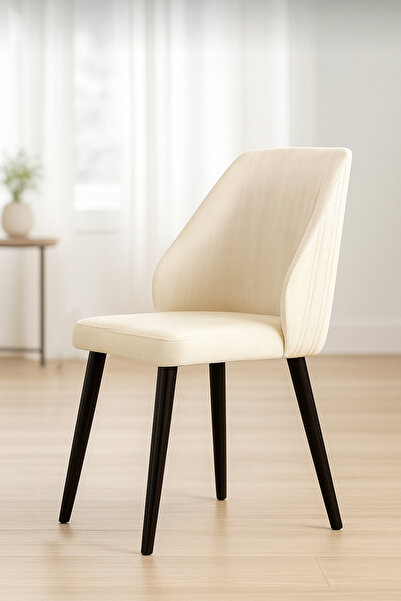 Renlife Sandalye 2 Adet Mutfak/Salon Sandalyesi Baby Face Kumaş Metal Siyah Ayak ( 2ADET KREM )