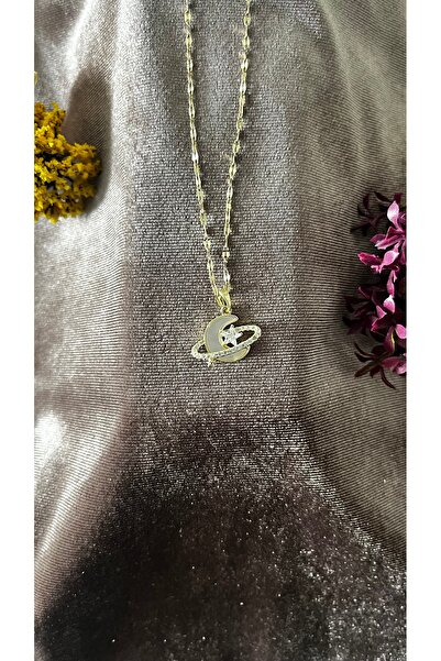 stainles steel 316L Stainless Steel Paslanmaz Çelik Gezegen Figürlü Altın Renk Kadın Kolye