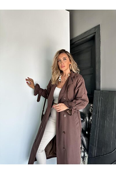 Zerrincan Giyim Kahve Astarlı Kemerli Trençkot