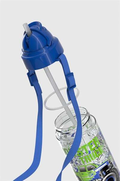 Renga Migo Patterned 500 ml Tritan Children's Water Bottle with Strap and Straw 912008 Blue