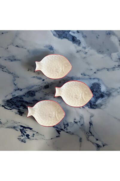 Aura Ceramic Rölyefli Balık Çerezlik Küçük Sunum 3'lük Set