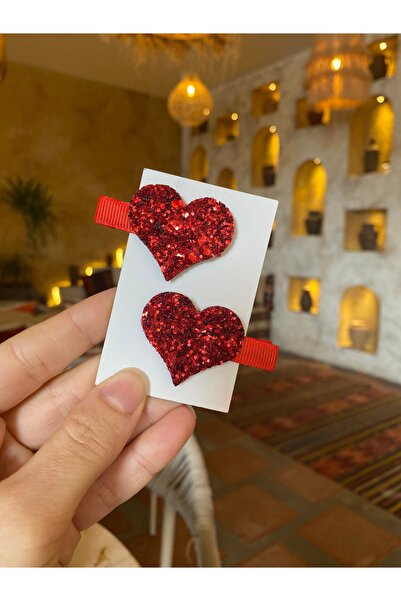 Little Sparkle Co. Set de cleme cu sclipici inimă roșie Set de cleme pentru b...
