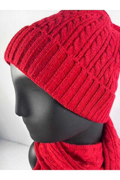 jasmina store şaç örgü desenli yumuşak tuşe atkı bere eldiven takımı