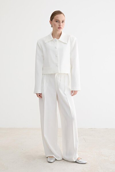 LEVURE HÜRREM KUMAŞ KADIN CEKET EKRU