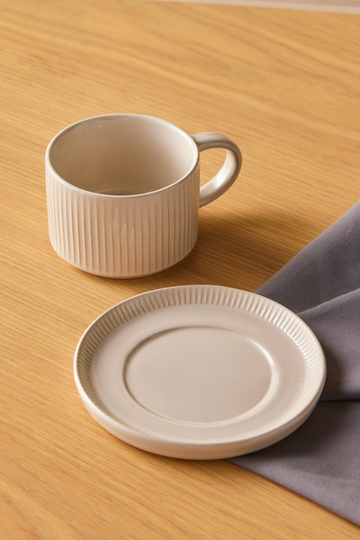 Karaca Massimo Çay Fincanı ve Tabağı Krem 195 ml