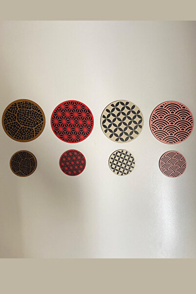 lumos dekor طقم أواني خشبية مكون من 8 قطع، يشمل قدور وأواني شاي وأطباق صغيرة وكبيرة، مع 10 قطع من الحاملات الخشبية