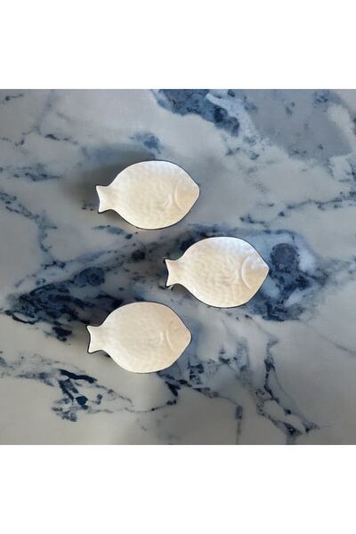 Aura Ceramic Rölyefli Balık Çerezlik Küçük Sunum 3'lük Set
