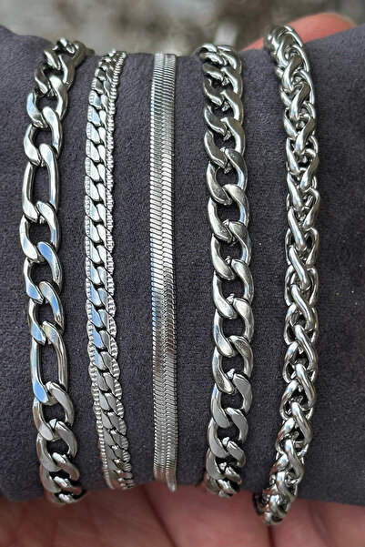 Takı Dükkanı 5Pcs Stainless Steel Bracelet Set Gift for Husband Wife Friend Lover Scb76