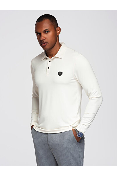 OMBRE Langarm Poloshirt mit edlen Markenknöpfen - creme V2 OM-POLS-0139 XXL