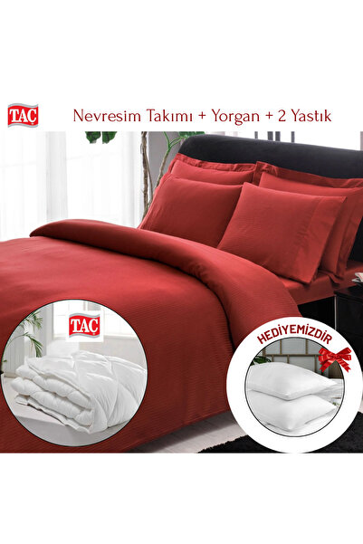 Taç Çift Kişilik Premium Basic Stripe Saten Nevresim Takımı Yorgan Yastık