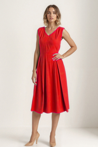 Vitrin V Yaka Kuşaklı Krinkıl Kumaş Midi Elbise