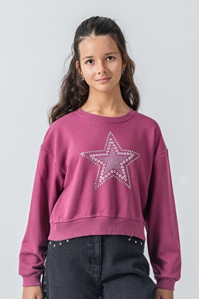 DMB BOYS & GIRLS Φούτερ για κορίτσια με πέτρινη λεπτομέρεια και στάμπα με αστ...