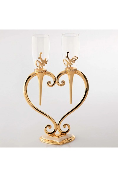 ORIAN طقم كؤوس زفاف على شكل قلب ذهبي