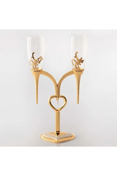 ORIAN Golden heart wedding glasses set