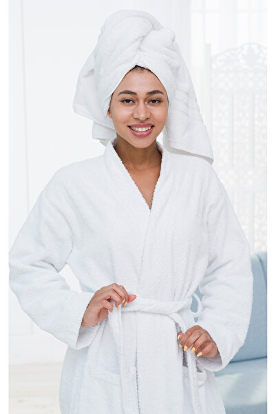 Seoul 380 GSM Unisex Cotton Fleece Bathrobe Skin-friendly Breathable Nightgown - White