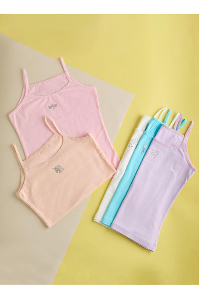 Katia&Bony Girl's 5 Pack Unicorn Stone Printed Thin Strap Undershirt Multicolor