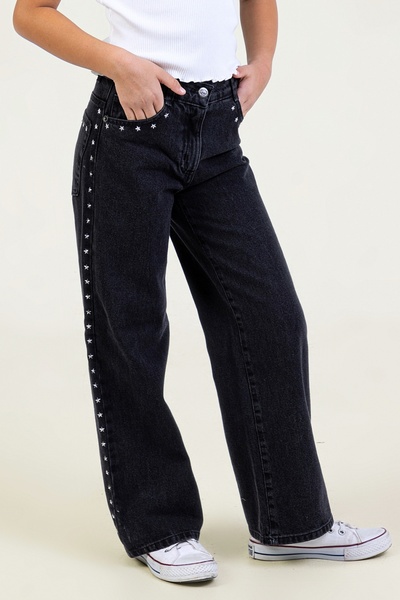 DMB BOYS & GIRLS Star Detailed Girls' Wide Leg Jeans with Pockets Wide Leg Jean