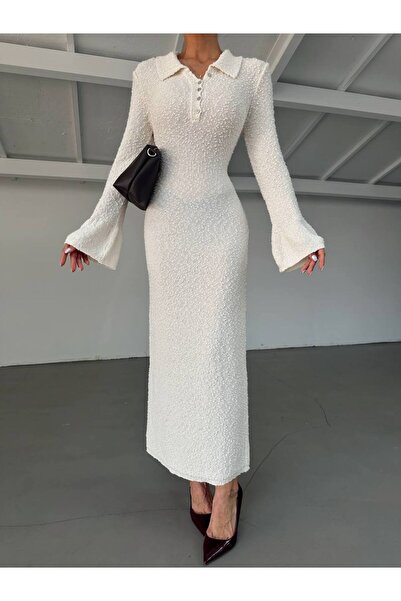 BOUQUET OF TULİP Polo Yaka Düğmeli Dokulu Elbise