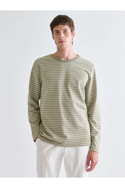 LC Waikiki طاقم الرقبة طويلة الأكمام تي شيرت مخطط للرجال