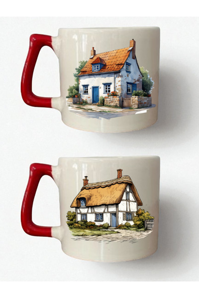 lili hediyelik طقم أكواب مكون من قطعتين بتصميم منزل القرية - هدايا للحوامل، ه...